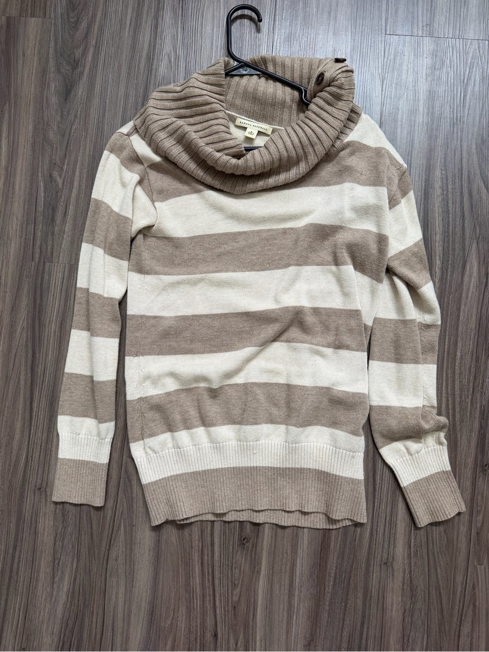 Banana Republic Vtg 100% Cotton Taupe & Cream Striped Cowl Neck Sweater Small